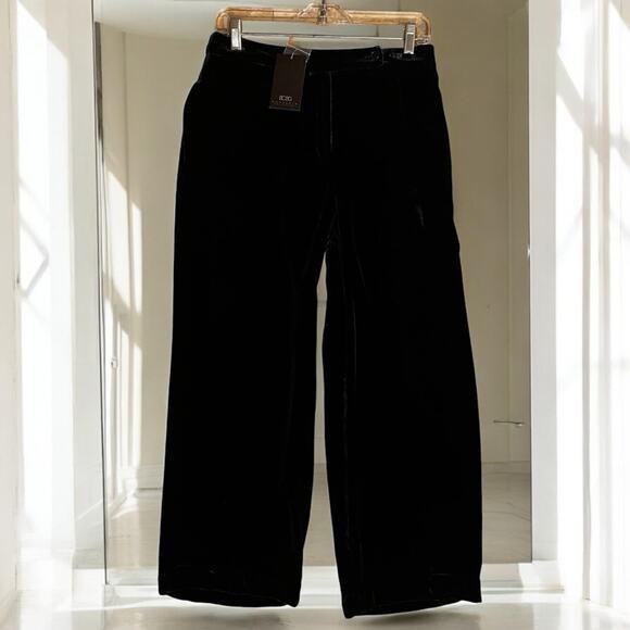 NEW BCBGMaxAzria Navy Velvet Silk Wide Leg Relaxed Ankle Length Trousers 8 NWT